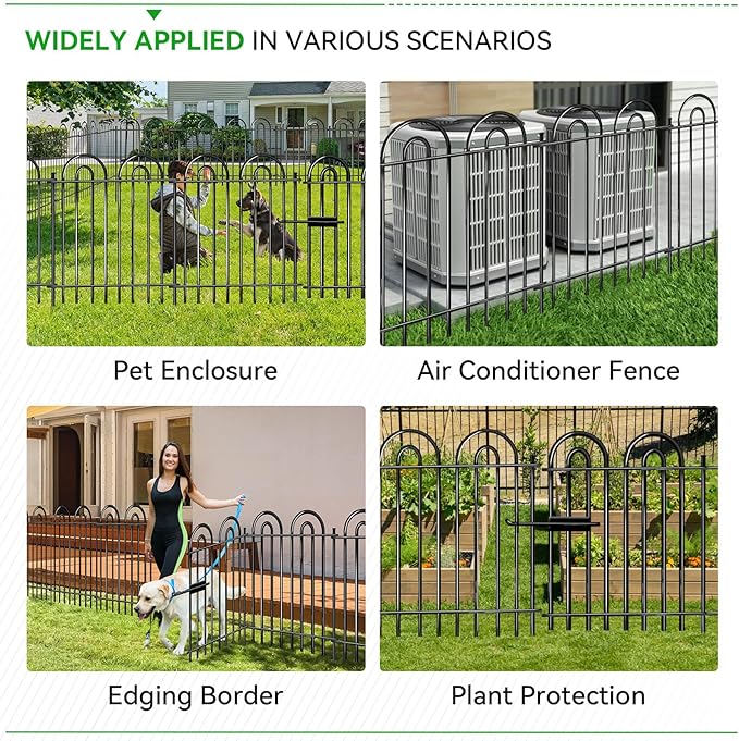 10 Panels Garden Tube Fence with Gate, 42in(H)×21.6ft(L) Tall No Dig Fence Animal Barrier, Heavy Duty Metal Decorative Garden Edging Border, Ground Defense Temporary Fencing for Outdoor Yard, Black