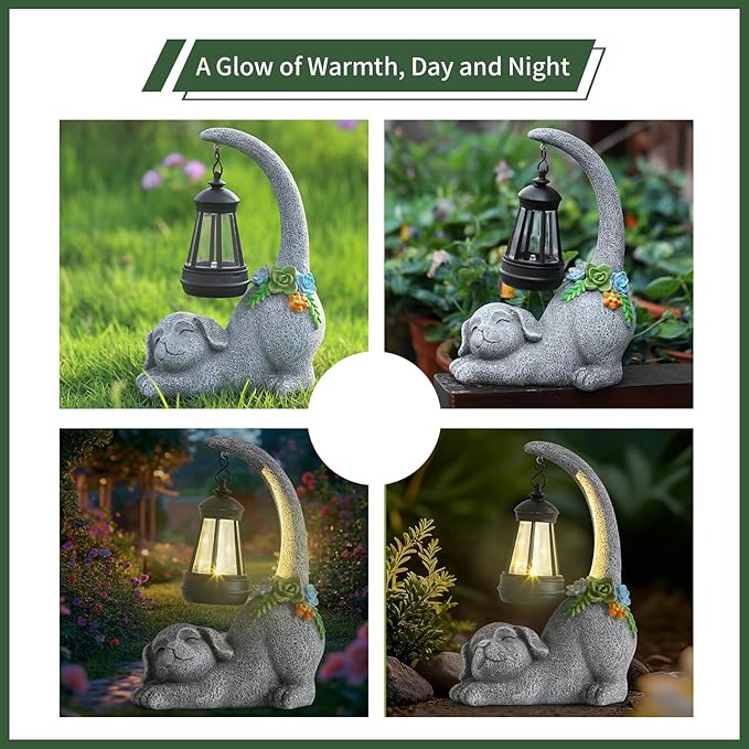 Garden Cute Dog Gnome Statue Decorations - Solar Resin Dog with Solar Garden Lights Outdoor Decorations for Patio,Yard,Lawn,