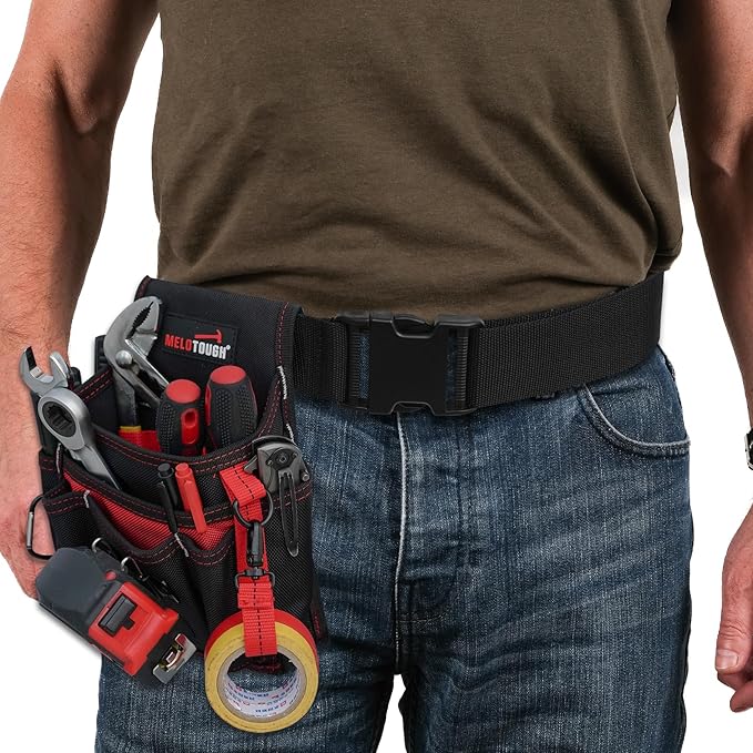 MELOTOUGH Electrician Tool Pouch with Belt Clip, 2 Inch Heavy Duty Work Belt Set for Men, Utility 13 Pockets Tool Pouch for Contractors & Roofing, Adjustable Carpenter Organizer Set