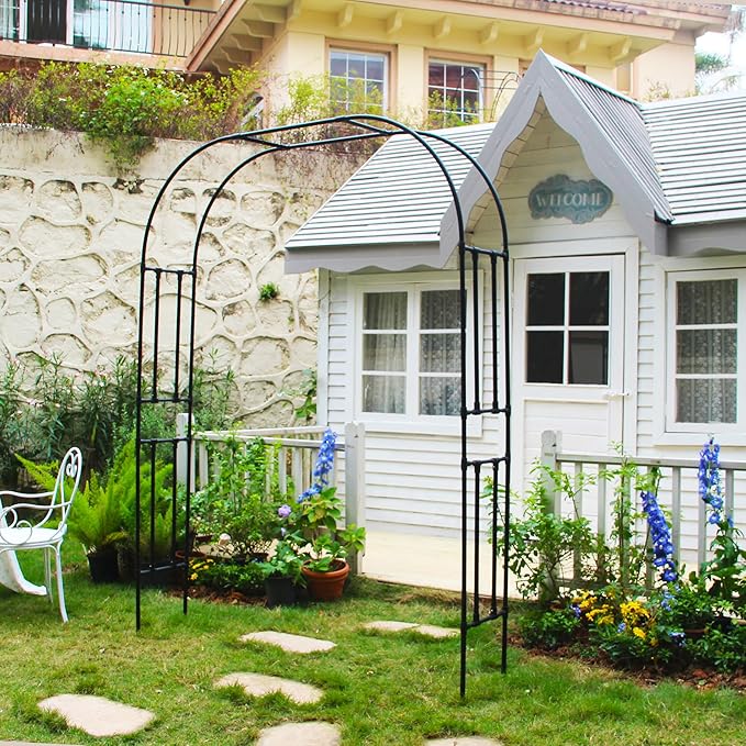 7.9 Ft H x 5.9 Ft W Garden Arch for Climbing Vines Lightweight Metal+PE Coated Arbor Archway Trellis Flower Frame Plants Vine Frame Rose Support Outdoor Easy to Assemble, Black
