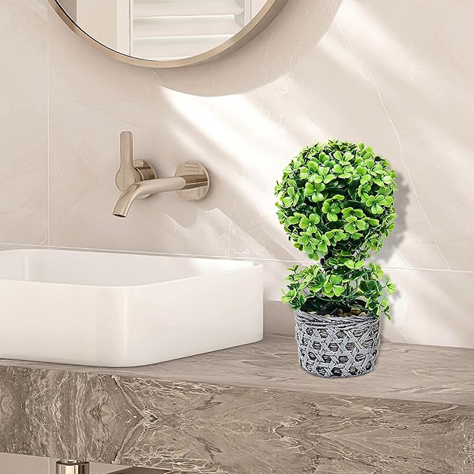 Artificial Plants Potted Indoor, Small Fake Plant Bonsai Tree for Office Desk, 11.81'' Faux Plants Decor for Shelf Bathroom Farmhouse Living Room Coffee Decor