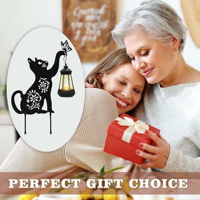 Yard Decorations, Black Metal Cat Stake with Solar Light for Outdoor, Cat Garden Decor, Garden Decoration, Cat Silhouette, Outdoor Solar Decorative for Garden, Lawn, Yard
