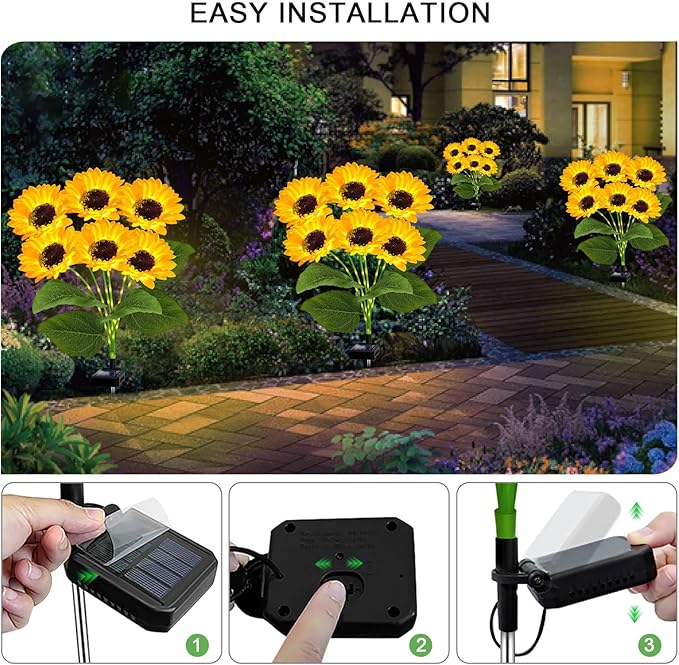 6 Pack Solar Sunflower Garden Lights 36 Vibrant Sunflowers LED Outdoor Decorative Stake Lights for Yard, Patio, Lawn, Pathway, IP65 Waterproof, Gardening Gift for Mom, Grandma, and Friends