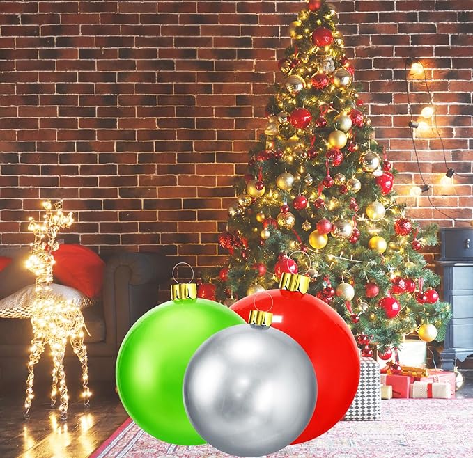 Inflatable Christmas Ornaments, 18" or 25" Oversized Outdoor Christmas Ball Ornaments, Holiday Yard Christmas Tree Decorations, Indoor and Outdoor Decoration Balls (25 inch, Gold)