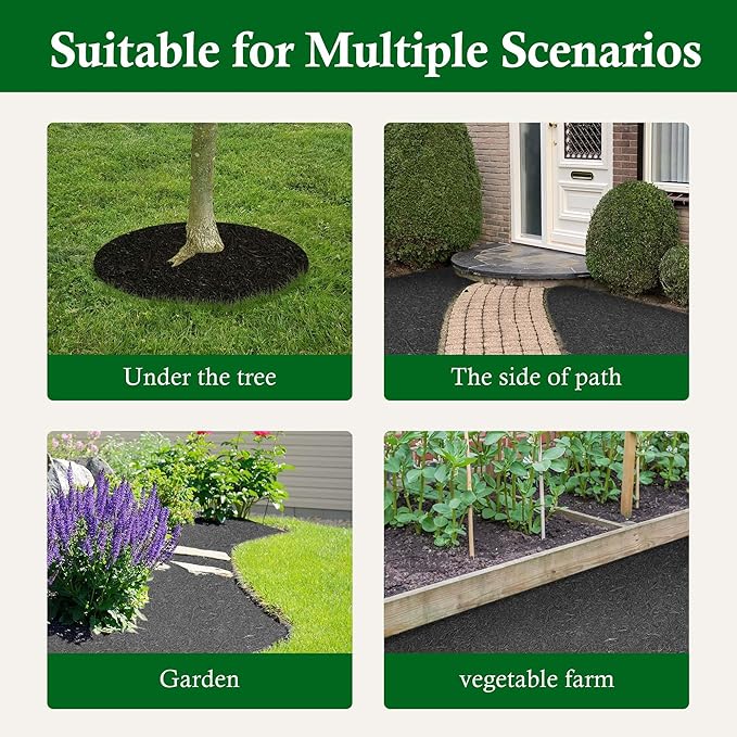 Nisorpa 8' x 2' Black Mulch Mat, Recycled Rubber Mulch Mat Garden Barrier Garden Edging Border Mat Rubber Mulch for Landscaping Outdoor