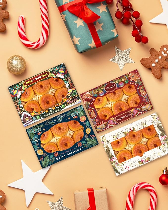 qiqee Christmas Cookie Box with Window 9x6x2.5 inch 50Pcs Pastry Macaron Retro Christmas Bakery Box For Christmas