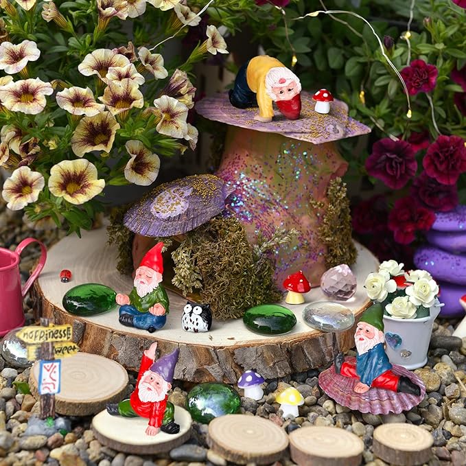 Jetec Gnomes Fairy Resin Statues Miniature Garden Accessories Mini Dwarf Figurine Fairy Miniature Ornament DIY Kit Micro Landscape Ornaments for Outdoor Indoor Patio Yard Lawn Garden (Yoga Gnomes)