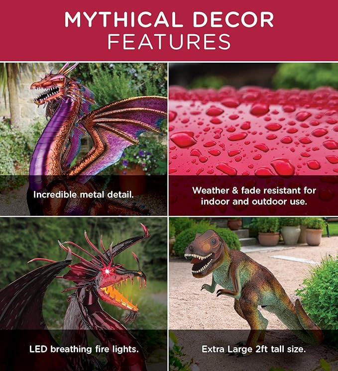Regal Art & Gift Dinosaur Metal Statue – Indoor Outdoor Decorative Sculpture for Home & Garden Décor, Weather-Resistant Yard Art Figure for Patio, Lawn, Spinosaurus