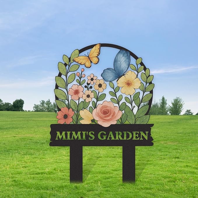 Personalized Garden Signs, Colorful Flowers Garden Decor for Outside, Decorative Yard Stakes, Metal Yard Art, Patio Decor, Custom Last Name Sign, Lawn Art, Gardening Gifts Color03