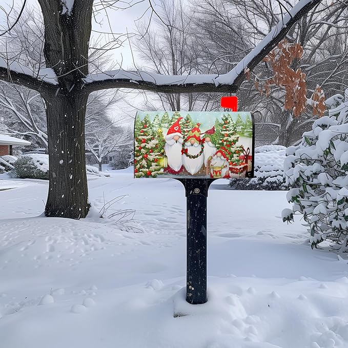 Winter Gnome Mailbox Covers Magnetic Large Size Snowman Snowflake Pines Mail Box Wraps Happy Holiday Xmas Snow Mail Post Covers Waterproof Oversized 25.5 X 21 Inch