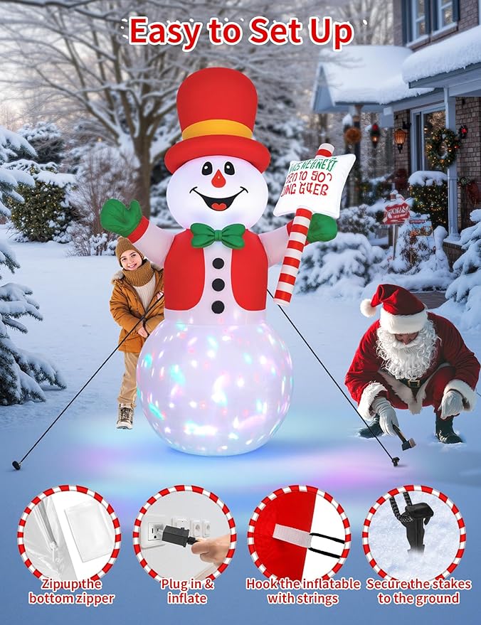 6 FT Christmas Inflatable Snowman with Motion-Activated Christmas Greeting Music & Spinning Light, Blow Up Gentleman Snowman Outdoor Inflatable Decoration for Holiday Yard Lawn Patio