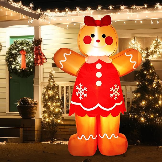 Ceenna 2 Pcs 6 ft Gingerbread Man Christmas Inflatable Welcome Gingerbread Couple Inflatable Set with Built in LED Lights Blow up Christmas Yard Garden Lawn Lighted Decor for Outdoor Xmas Lawn Decor