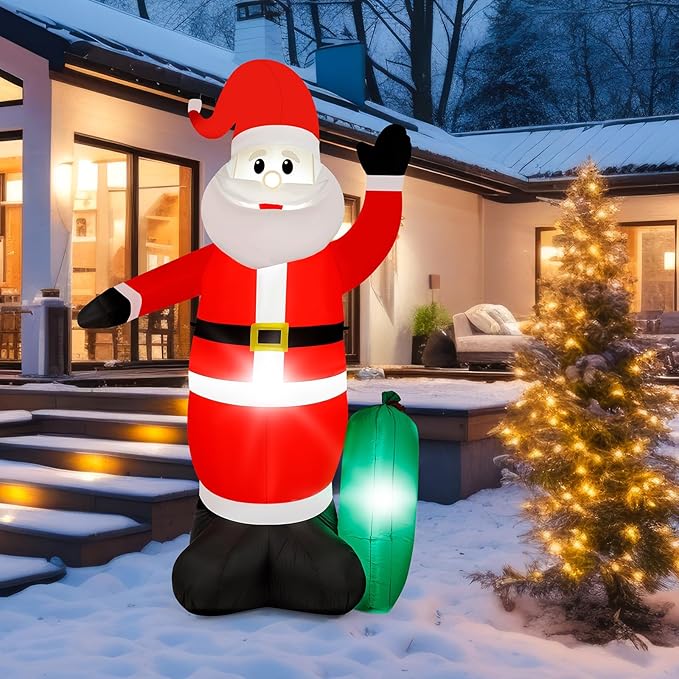 8FT Christmas Inflatable Santa Claus, IP65 Lighted Blow Up Santa Claus with LED Lights, Automatic Inflation Yard Decorations for Lawn Garden Holiday Decor