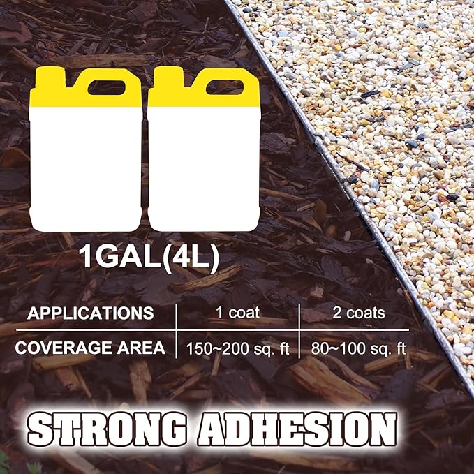 Rock Glue, Mulch Glue 1 Gallon / 128oz - Fast Drying and Long Lasting Pea Gravel Stabilizer & Mulch Adhesive Safe for Lockdown Sticky Rocks, Bark, Rubber - Gravel Binder for Garden, Driveway, Walkway