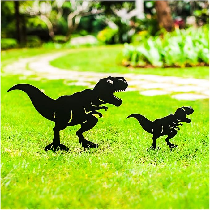 Dinosaur Metal Garden Stakes Decorative Dinosaur Gifts for Adults/Men/Women,Black Silhouette Statues for Yard Art,Outdoor Decor,Outside,Patio,Lawn Ornaments,Garden Decorations