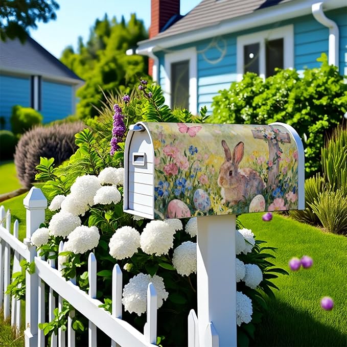 Easter Large Mailbox Covers Magnetic Oversized Cute Bunny Yellow Pink Blue Floral Cross Egg Spring Holiday Outdoor Seasonal Decorative Letter Box Cases for Home Garden Outside Decor, 25.5x21 Inch