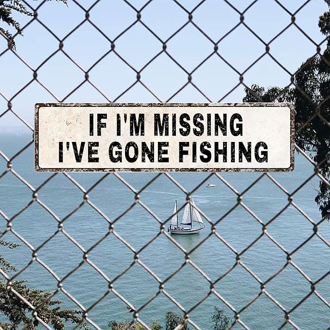 Funny Gone Fishing Gifts for Men, Fishing Gear Decor, Fish Accessories, Man Cave Dorm Door & Home Room Decoration, Birthday, Fathers Day & Christmas Gift