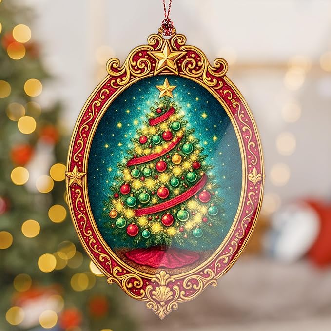 Christmas Ornament 2025 - Vintage Christmas Tree Ornament - Art Ornaments - Acrylic Xmas Ornaments- Suncatcher Effect Stained Glass Window Hanging - car Hanging Accessories