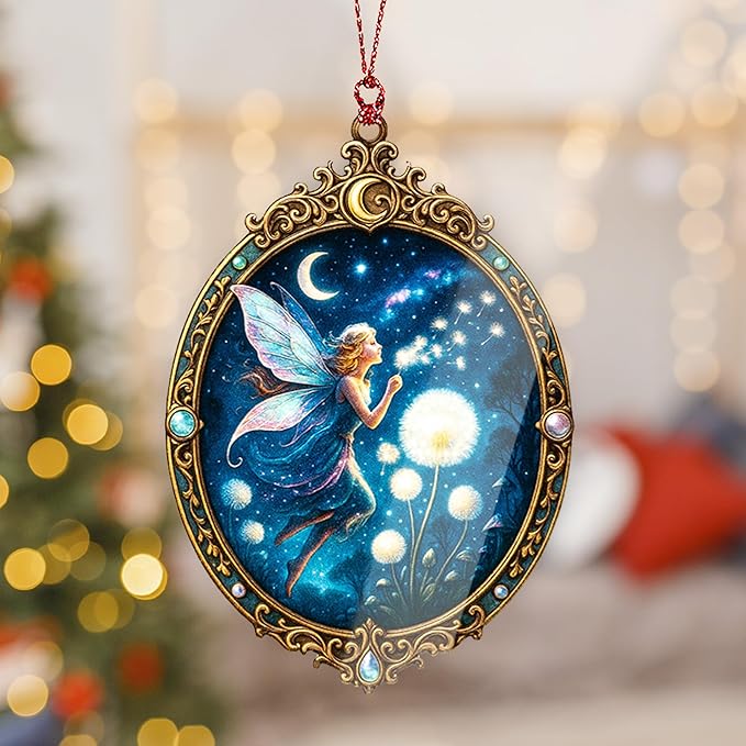 Fairy Ornament – Fantasy Decor Ornament – Magical Gift Ornaments – Enchanted Fairy Card – Christmas Fairies Ornaments – Suncatcher Effect Stained Glass Window – Car Hanging