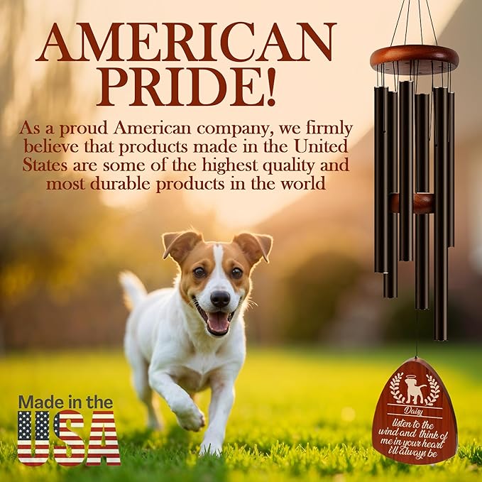 Personalized Pet Memorial Wind Chimes with Engraved Name, Custom Dog Wind Chimes Memorial Pet Loss Sympathy Gifts, Remembrance Chimes, Sympathy Gift for Dogs, Cats - Black
