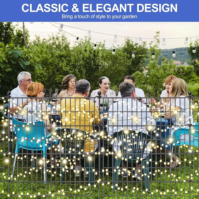 10 Panels No Dig Garden Fence Outdoor for Yard, 32 in(H) X 23.6 ft(L) Animal Barrier Pet Fencing Rustproof Decorative Metal Wire Panel Border for Dog, Rabbits, and Patio Temporary Ground Stakes