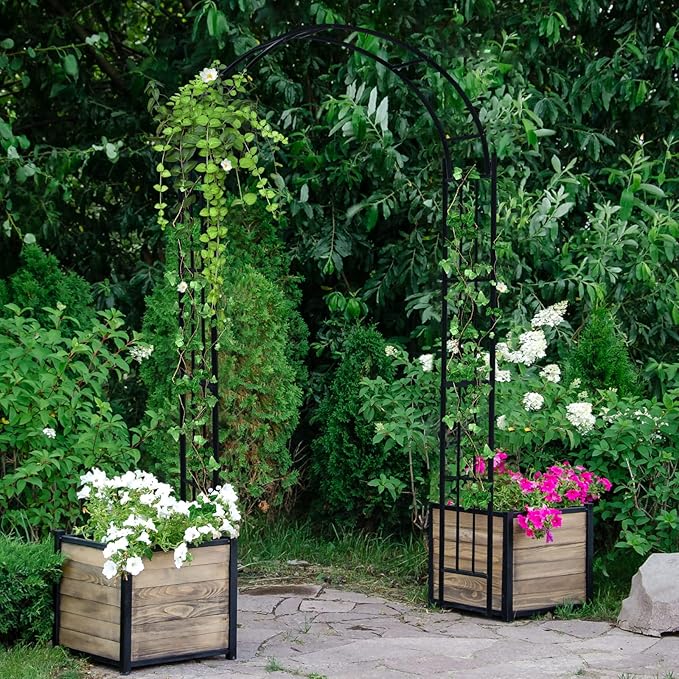 Giantex Garden Arch Trellis - 7.5 FT Metal Garden Arbor Archway for Climbing Plants Roses Vines, Outdoor Trellis Pergola for Wedding Bridal Party Ceremony Lawn Decor, 4 Stakes, Easy Assembly