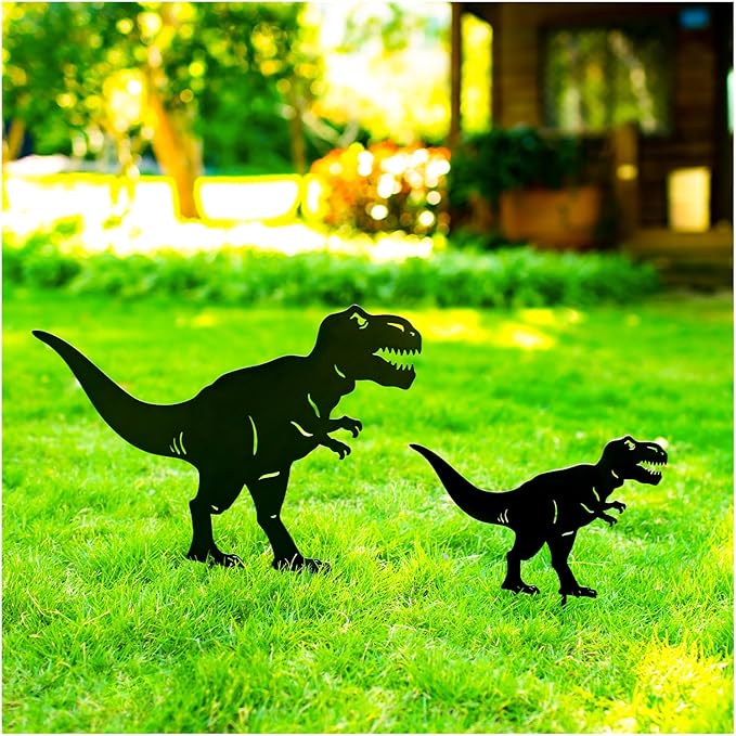 Dinosaur Metal Decorative Garden Stakes Dinosaur Gifts for Women Men Mom Birthday Gifts T. rex Silhouette Statues for Garden Decor, Yard Art, Patio, Outside, Lawn Ornaments, Outdoor Decorations