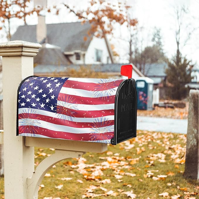 4th of July Mailbox Covers Magnetic Standard Size 21 X 25.5 Inch Patriotic American Flag Memorial Day Magnetic Mailbox Cover Wraps Post Box Cover Decoration Outdoor Garden Home Yard Outside