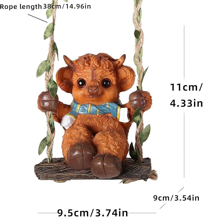 Swing Highland Cattle Statue 4.33in,Exquisite Garden Statue Decoration and Lawn Ornament,Outdoor or Home Decor,Easter Decor