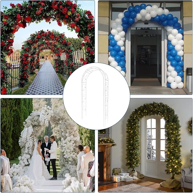 Metal Arch Backdrop Stand, Wedding Arch Frame for Wedding Decorations, Balloon Arch Stand with Stakes for Ceremony, Christmas, Outdoor Garden Arch Arbor Trellis for Climbing Plants, White