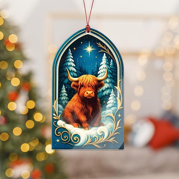 Funny Christmas Ornaments - Highland Cow Ornament - Highland Cow Gifts - Christmas Ornament 2025 - Vintage Farmhouse Christmas Ornament - White Elephant Gifts - Xmas Tree Funny Decoration