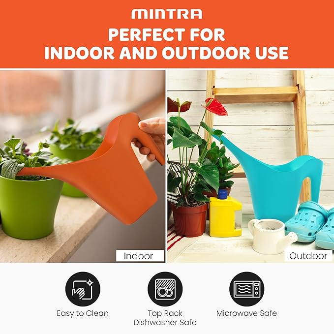 Mintra 1/2 Gallon Plant Watering Can, Indoor Outdoor Water Can for Plants, Long Spout Plastic Water Pitcher for Watering Flower Succulent, Durable and Lightweight, 2L/68 oz, 1 Pack, White