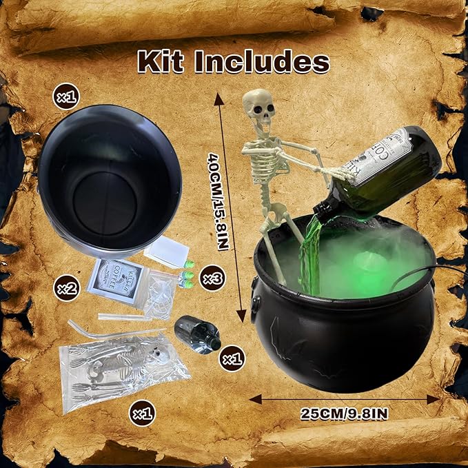 Halloween Decorations Indoor,Cauldron Halloween Decor with Magic Floating Potion Bottles and Diffuser - Black Plastic Witches Bowl