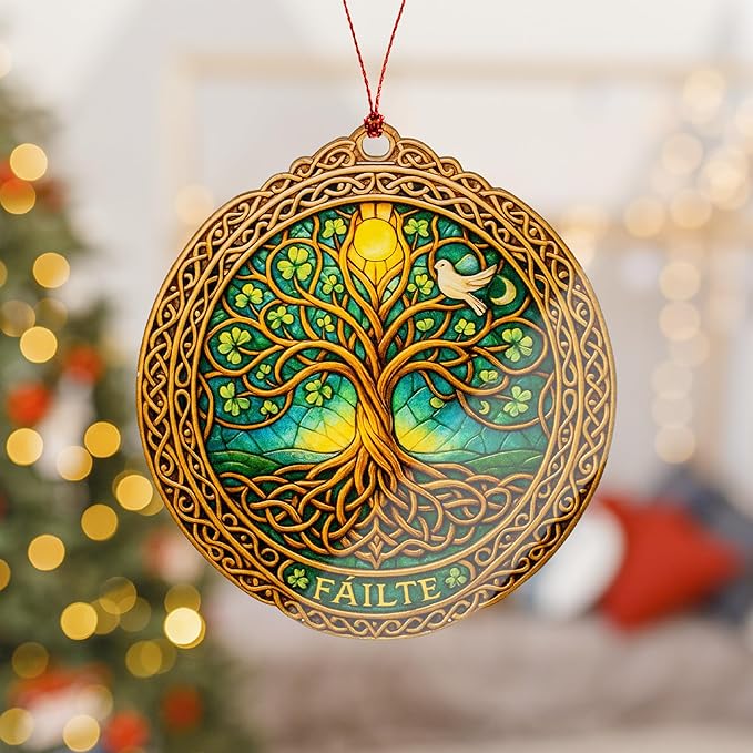 Christmas Ornaments - Tree of Life Ornament – Celtic Tree Decor – Irish Welcome Ornament – Shamrock Blessing Card – St - Patrick’s Day Home Decor - Xmas Tree Decoration
