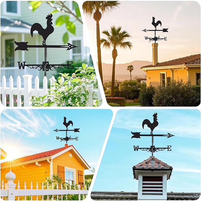 Rooster Metal Weather Vane Wind Direction Indicator Outdoor Weather Vanes Roof Mount Yard Patio Wind Vanes for OutsideYard Farm Garden Patio Decoration