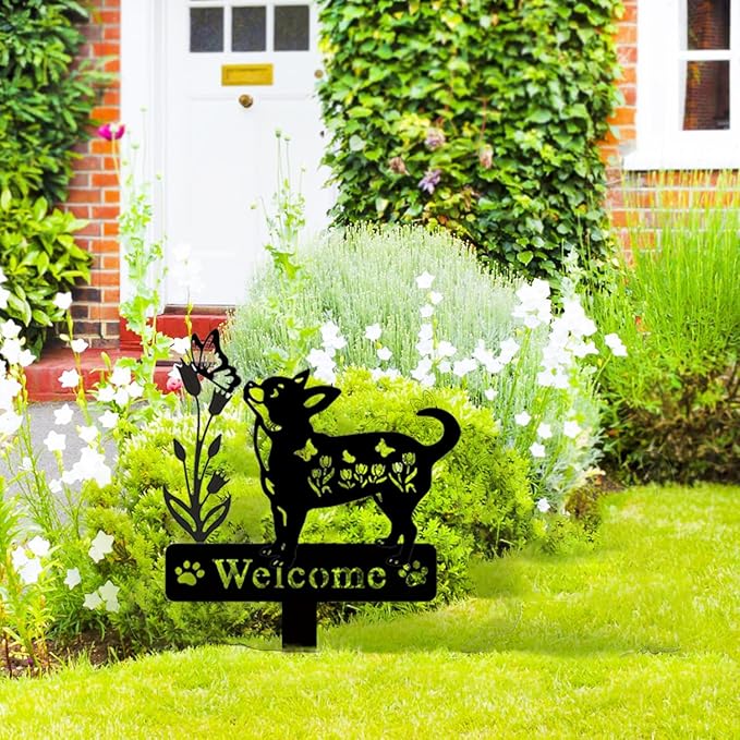 Dog Metal Decorative Garden Stakes Dog Gifts for Women Men Mom Birthday Black Silhouette Statues for Outside Garden Decor Yard Art Patio Lawn Ornaments Outdoor Decor 13.78 * 11.81inc
