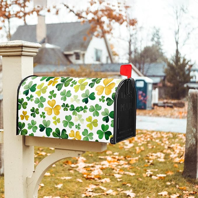 St. Patrick's Day Magnetic Mailbox Cover - Green Shamrock Design, Standard Size 21 x 25.5 Inch, Outdoor Yard Decor