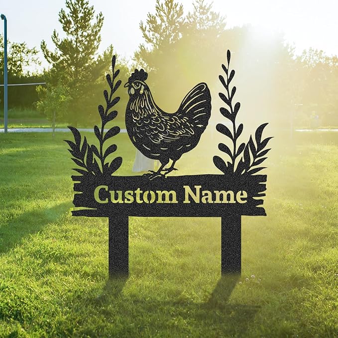 Personalized Metal Chicken Coop Sign, Custom Name Chicken Coop Signs for Outside, Decorative Garden Stakes, Metal Yard Art, Backyard Farmhouse Decor, Chicken Gifts for Women Man Color03