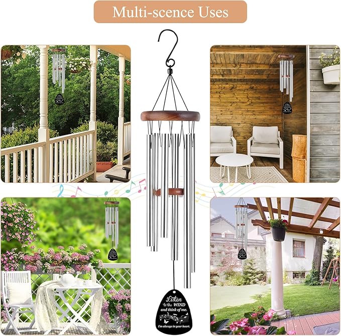 Personalized Memorial Wind Chimes for Loss of Loved One Custom Sympathy Wind Chime Deep Tone with Photo Text Engraved Outdoor Bereavement Condolence Remembrance Funeral Gifts Mom Dad Dog Pet