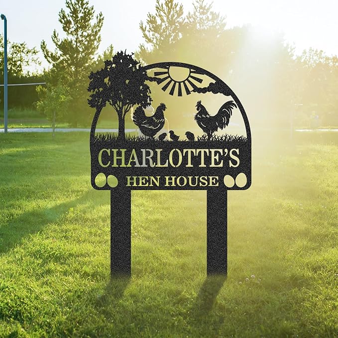Personalized Metal Chicken Coop Sign, Custom Name Chicken Coop Signs for Outside, Decorative Garden Stakes, Metal Yard Art, Backyard Farmhouse Decor, Chicken Gifts for Women Man Color01