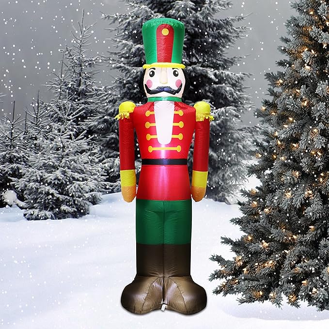 7 FT Christmas Inflatable Nutcracker Soldier Blow up with Build-in LED Lights, Cute Xmas Gift Box for Indoor, Outdoor, Party, Yard, Garden, Lawn Blow Up Holiday Decoration