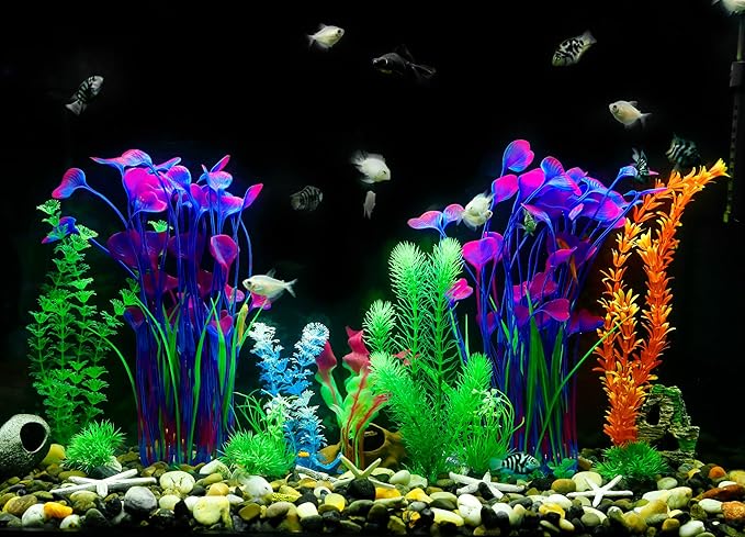 MyLifeUNIT Aquarium Plants, 2 Pack Tall Plastic Plants for Fish Tank Decorations, 15.75 Inches (Purple)