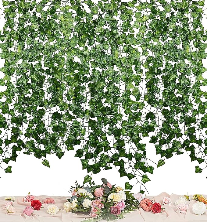Unilove 84 feet 12 Pack Fake Vines Artificial Ivy Leaves Plants Hanging Greenery Plant Garland for Bedroom Office Wall Decor Indoor Outdoors (84Ft Ivy Leaves)