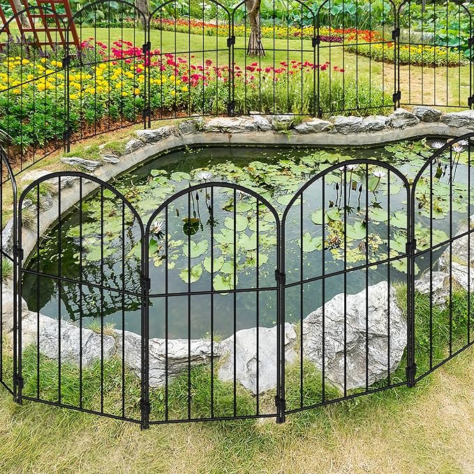 Decorative Garden Fence 24in (H) x 12.5ft (L), 12 Panels No Dig Garden Fencing Animal Barrier for Dogs Rabbits Arched Flower Bed Edging, Metal Wire Border Panel for Outdoor Patio Yard Decor