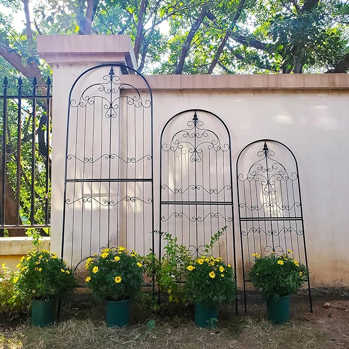 Garden Trellis for Climbing Plants 70.8" H x 25.6" W Metal Wrought Iron Outdoor Wall Panel for Vines Flowers Elegant Accent Decorative Garden Structure