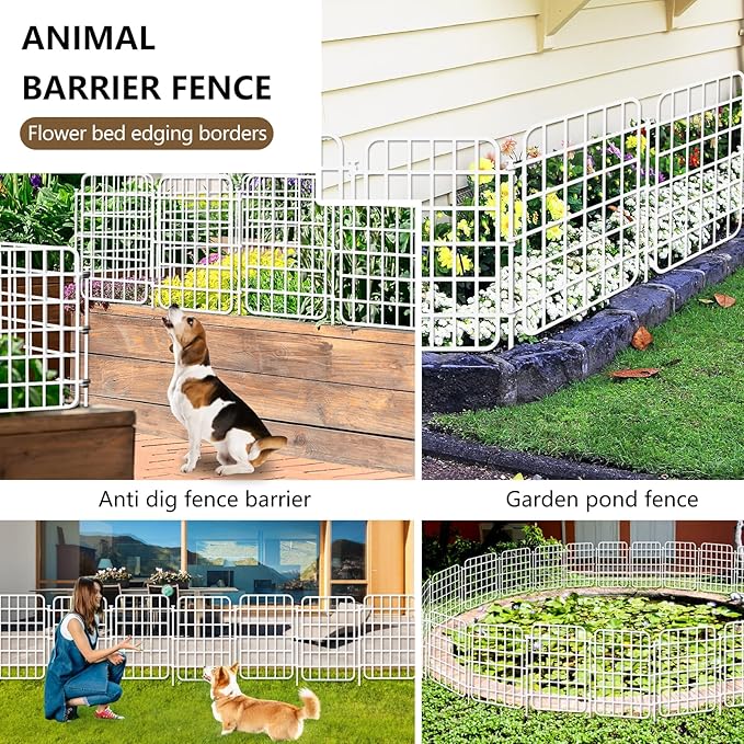 30ft x 17in Garden Fence Animal Barrier, 28 Panels No Dig Fence Border, Rustproof Metal Decorative Garden Fencing with Ground Stake, Flower Bed Edging Border for Dog, Rabbit, Outdoor Patio, White