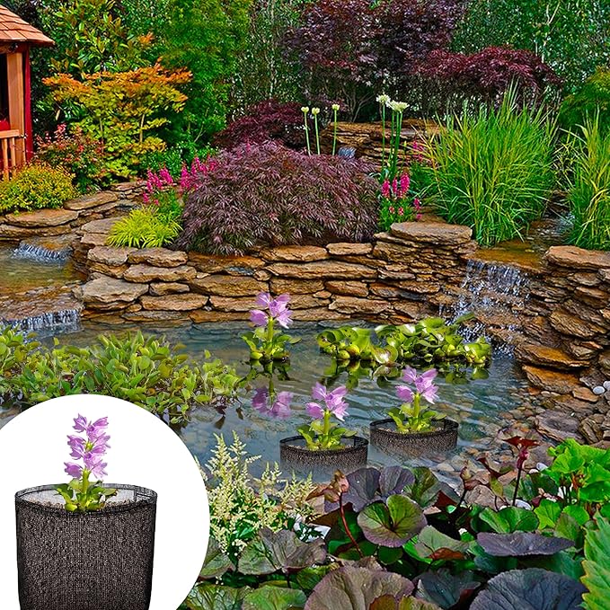 EBaokuup 4 Pcs Aquatic Planting Bags - 7" Reusable Mesh Water Garden Pond Plant Pot - Breathable Square Lily Pots for Bog and Terrestrial Plants