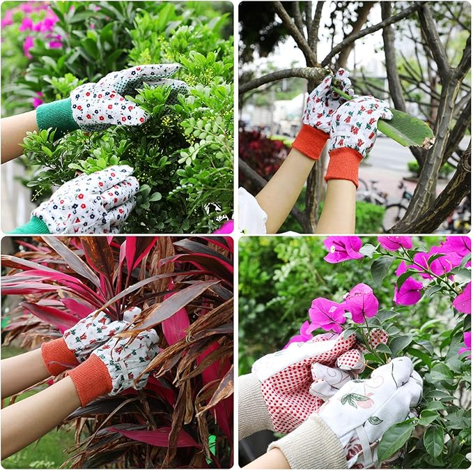 Geiserailie 4 Pairs Garden Gloves with Soft PVC Dots Women Working Yard Gloves for Yard Cleaning,Fishing,Gardening,Weeding,Planting,Watering
