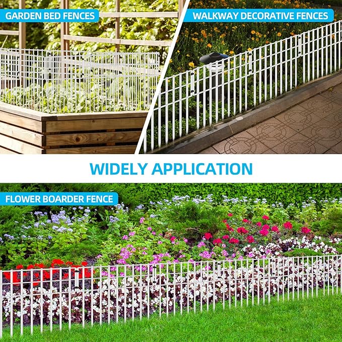 10 Panels Garden Fencing Animal Barrier, 17in (H) X 10.8ft (L) Dog Dig Fence Barrier, 1.25in Gap Rustproof Metal Garden Fence, Ground Defense Border Fencing for Outdoor, Yard, Patio, White