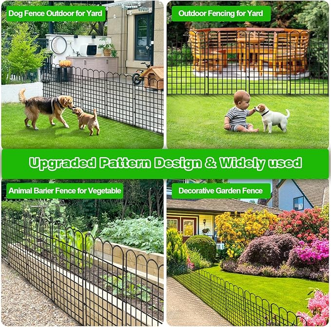 10 Panels Decorative Garden Fence, 32 in(H) X 24 ft(L) Dog Fence Outdoor for Yard, No Dig Animal Barrier Rustproof Metal Temporary Fencing Stakes for Dogs, Flower Vegetable Bed, Patio Outdoor Use